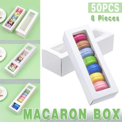 50-Pack White Drawer-Style Window Pastry Boxes, 20.5 x 7 x 5 cm