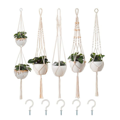 5-Piece Macrame Plant Hanger Set for Indoor Pots