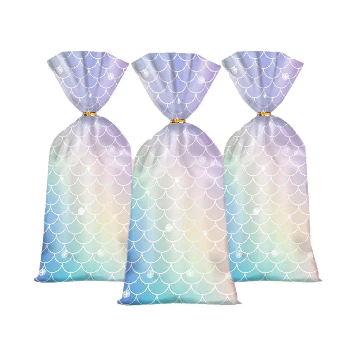 Mermaid Party Favour Bags 150 Pack with Gold Twist Ties 27.5 x 13 cm