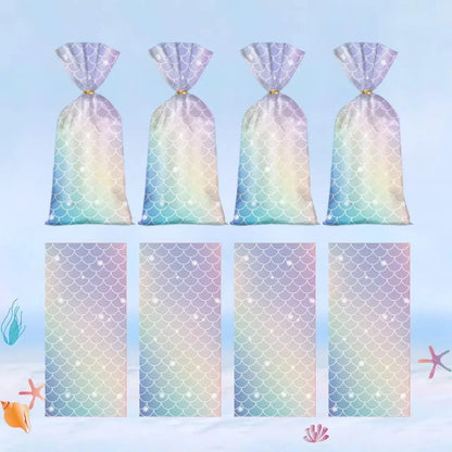 Mermaid Party Favour Bags 150 Pack with Gold Twist Ties 27.5 x 13 cm