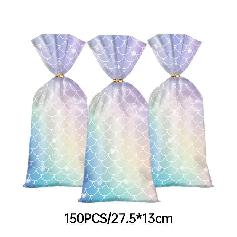 Mermaid Party Favour Bags 150 Pack with Gold Twist Ties 27.5 x 13 cm