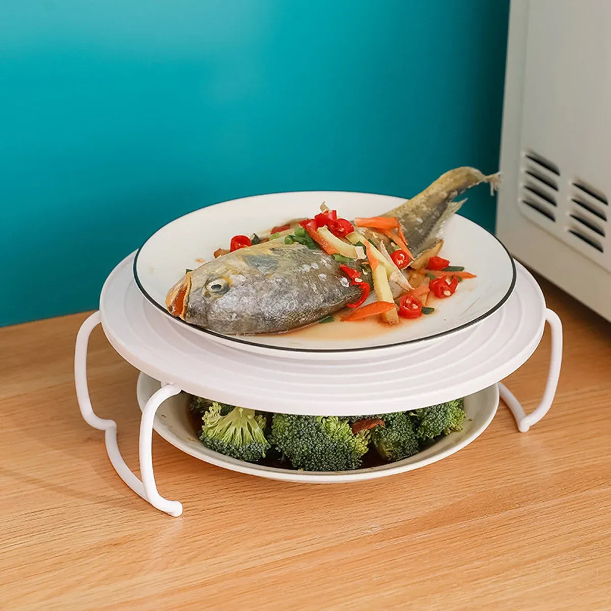 2PCS Kitchen Steaming Rack Multi Layer Tray Microwave Oven Cooking Shelf