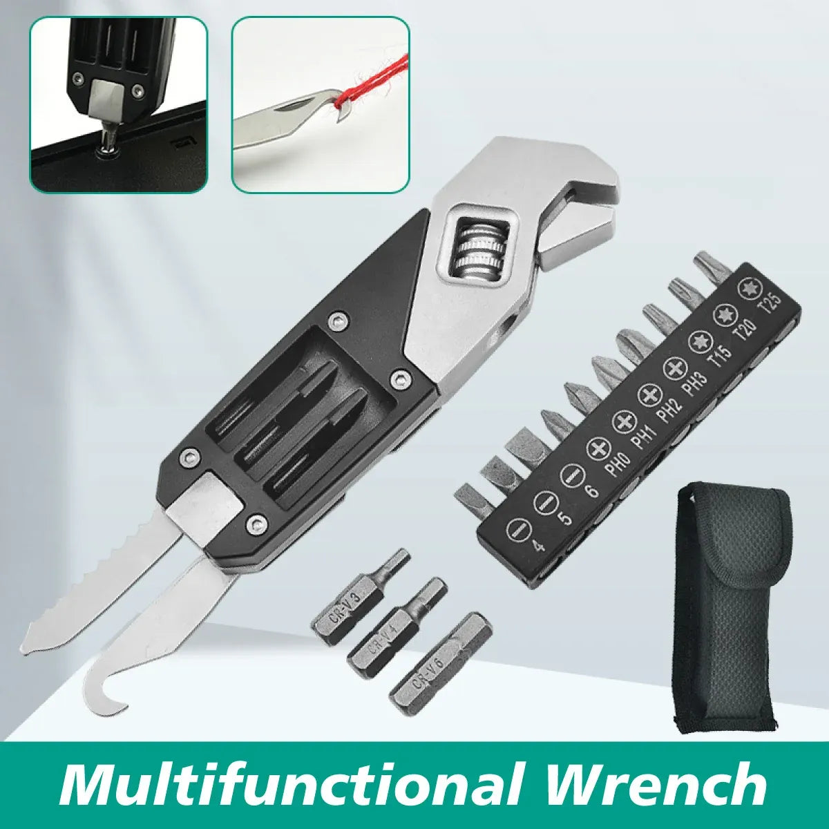Multi-Function Adjustable Wrench Sturdy Stainless Steel for Home Repair Tool Kit