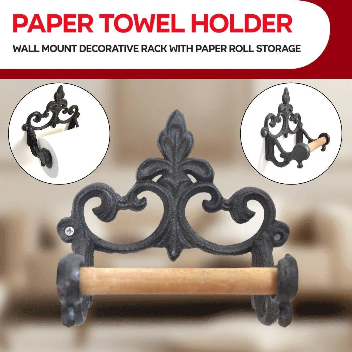 1-Piece Black Wall-Mounted Toilet Roll Holder