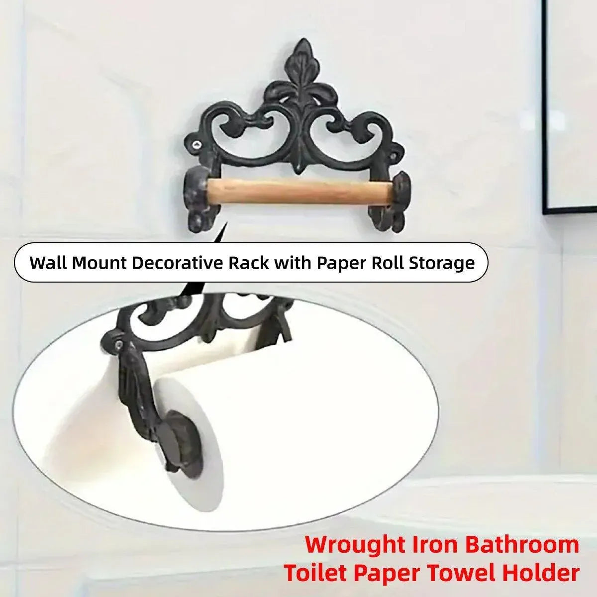 1-Piece Black Wall-Mounted Toilet Roll Holder