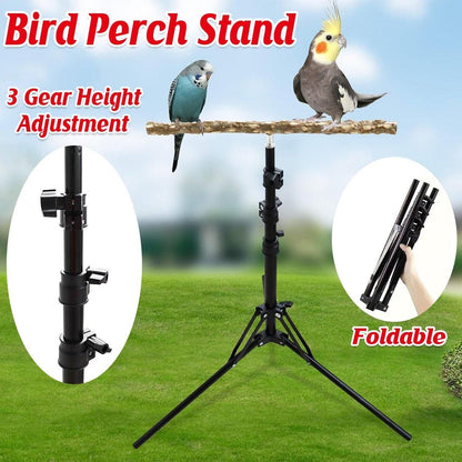 1-Piece Height-Adjustable Bird Perch Stand with Tripod Base