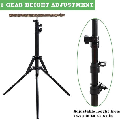 1-Piece Height-Adjustable Bird Perch Stand with Tripod Base