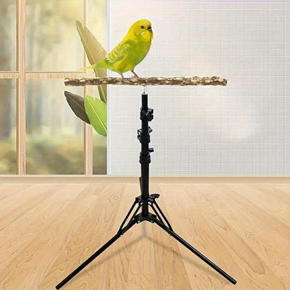 1-Piece Height-Adjustable Bird Perch Stand with Tripod Base