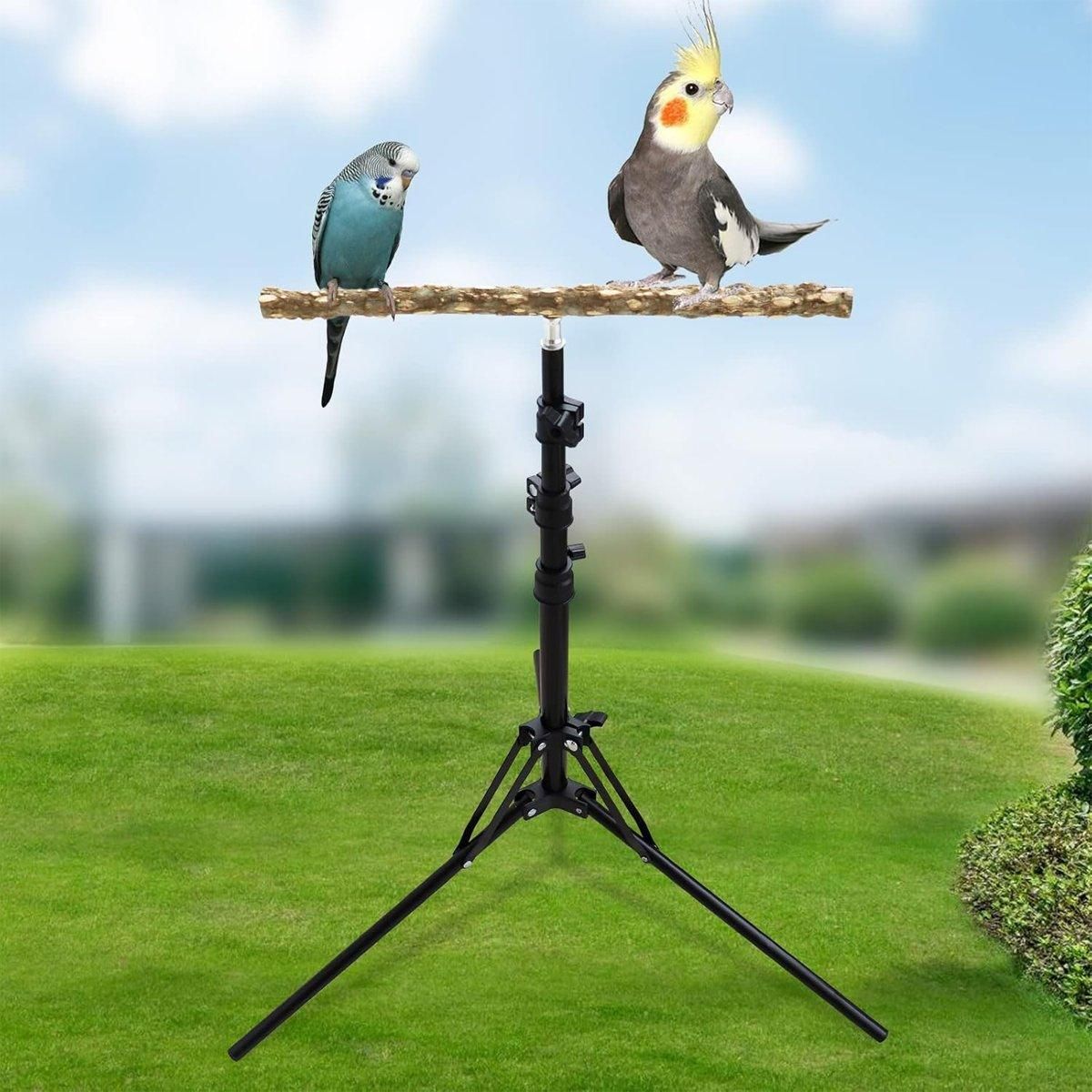 1-Piece Height-Adjustable Bird Perch Stand with Tripod Base
