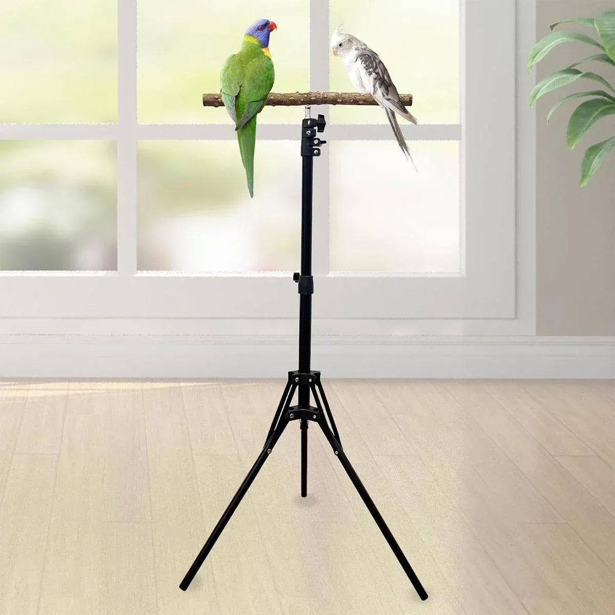 1-Piece Height-Adjustable Bird Perch Stand with Tripod Base