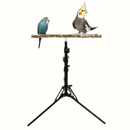 1-Piece Height-Adjustable Bird Perch Stand with Tripod Base