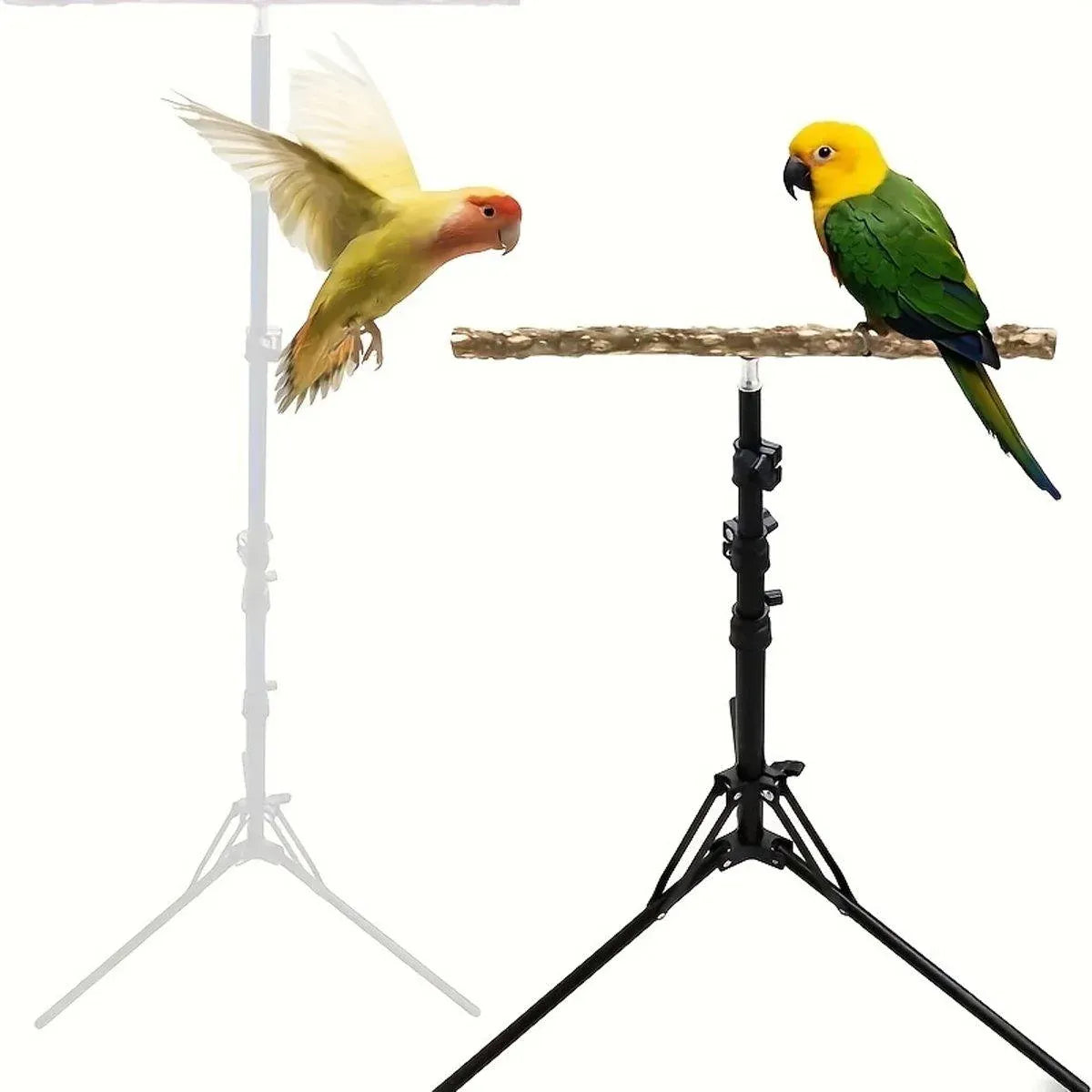 1-Piece Height-Adjustable Bird Perch Stand with Tripod Base