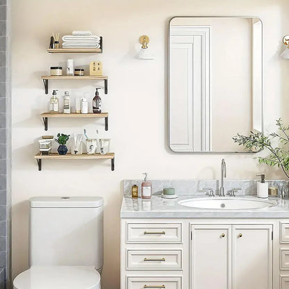 4 Wall-Mounted Wood Shelves with Black Metal Brackets
