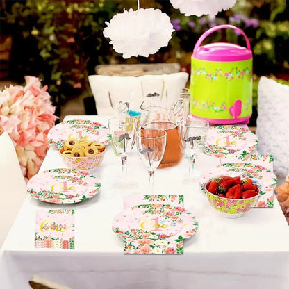 96-Piece First Birthday Floral Tableware Pack for 24 Place Settings