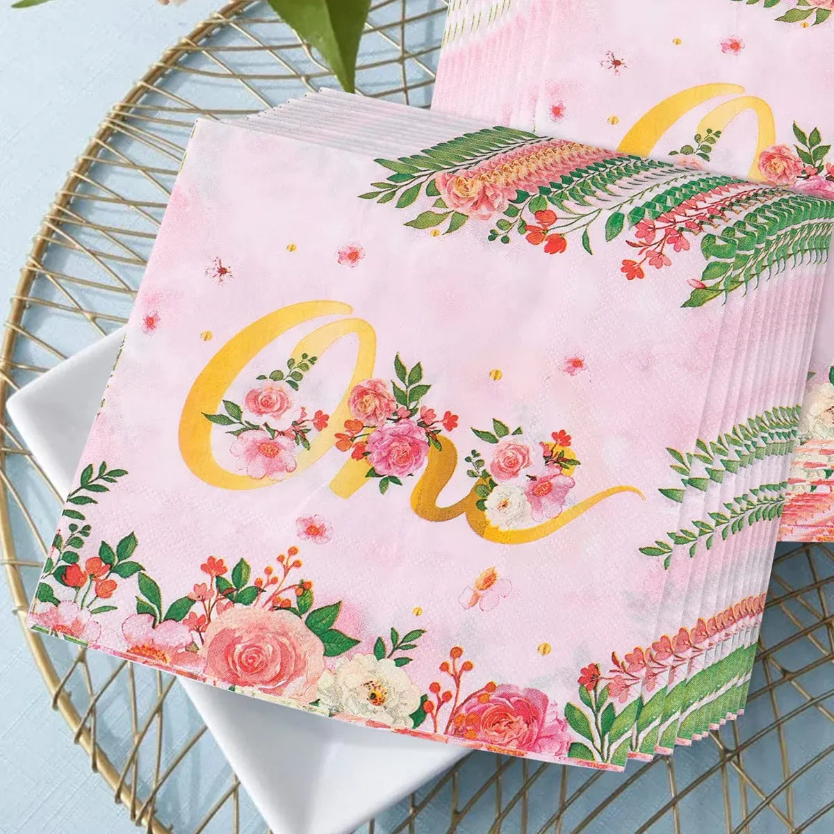 96-Piece First Birthday Floral Tableware Pack for 24 Place Settings