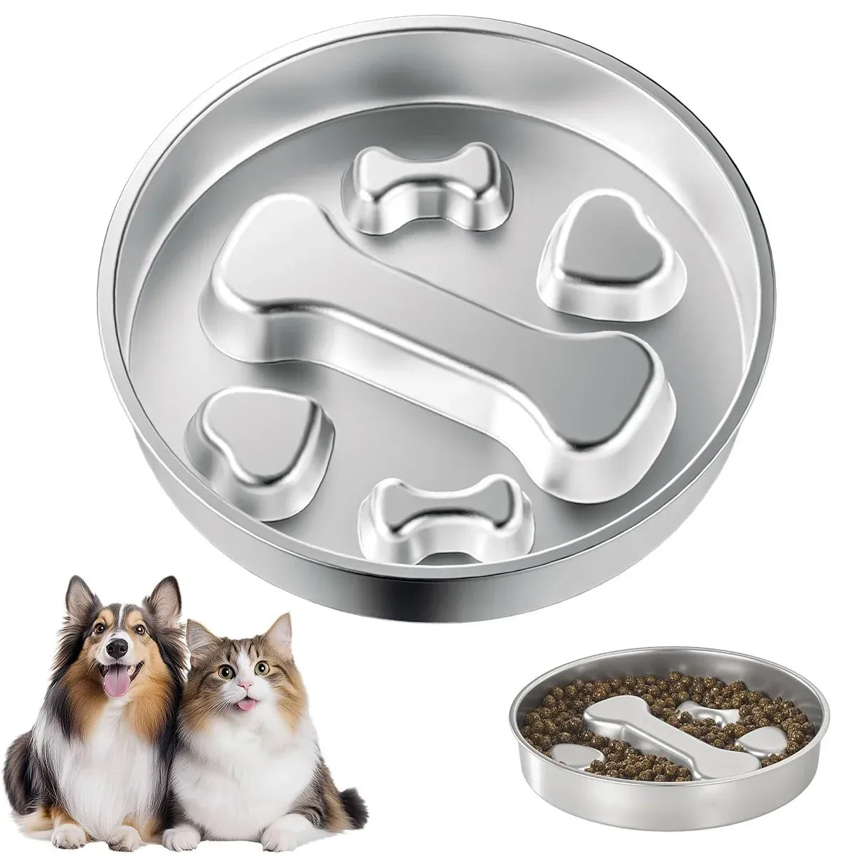 Large Capacity Stainless Steel Pet Slow Feeder Bowl Non-Slip Anti-Spill Durable