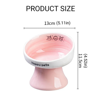 Tall Raised Ceramic Pet Bowl for Cats and Small Dogs in Blue or Pink - Blue