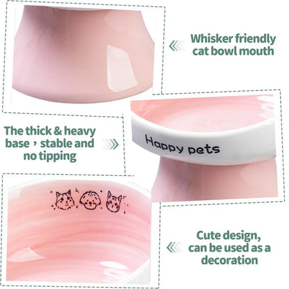 Tall Raised Ceramic Pet Bowl for Cats and Small Dogs in Blue or Pink - Blue