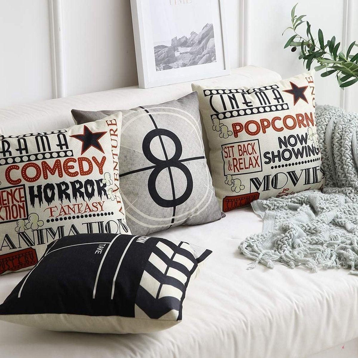 4-Piece 45 cm Retro Cinema Cushion Cover Set