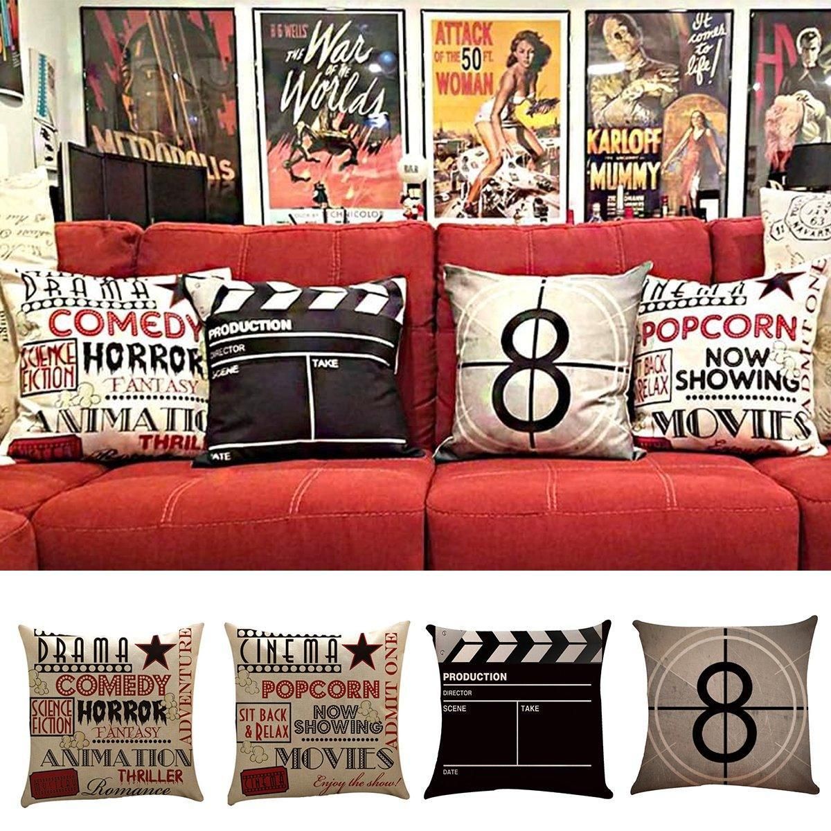 4-Piece 45 cm Retro Cinema Cushion Cover Set