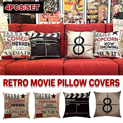 4-Piece 45 cm Retro Cinema Cushion Cover Set