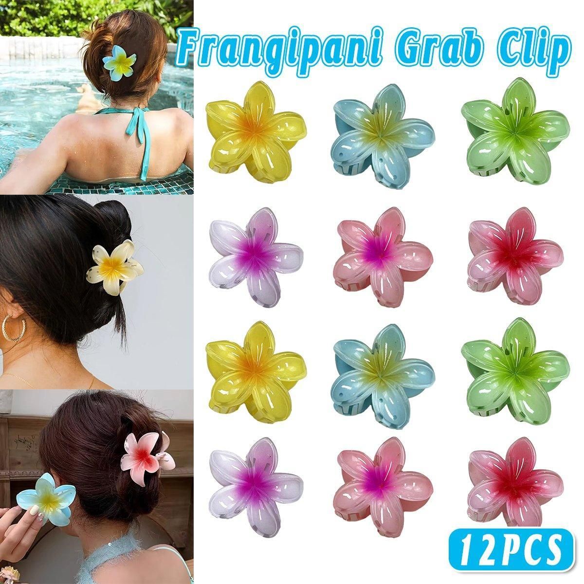 12-Piece Assorted Colour Frangipani Hair Clip Set