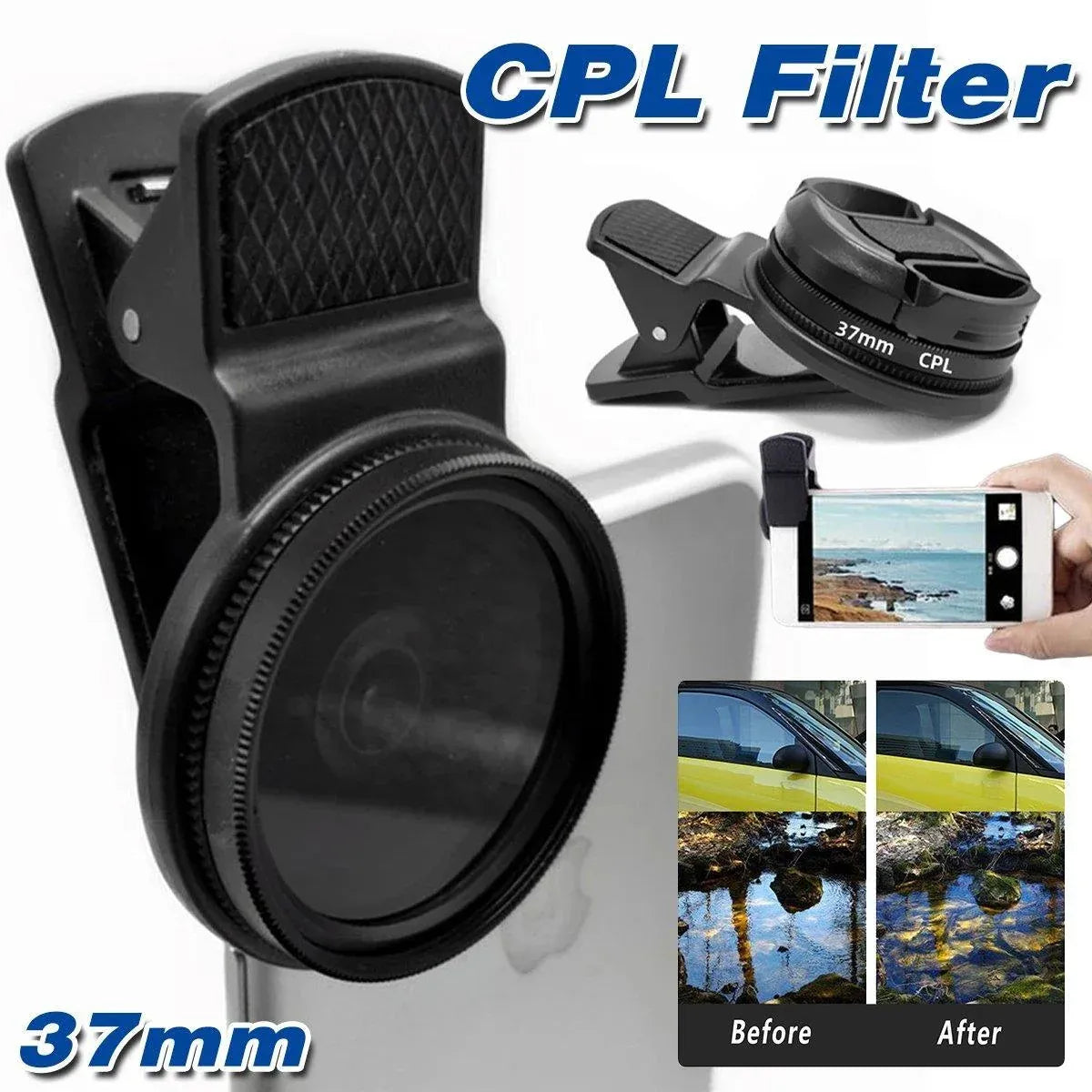 Black 37 mm Clip-On CPL Camera Filter Set - 2 Pieces