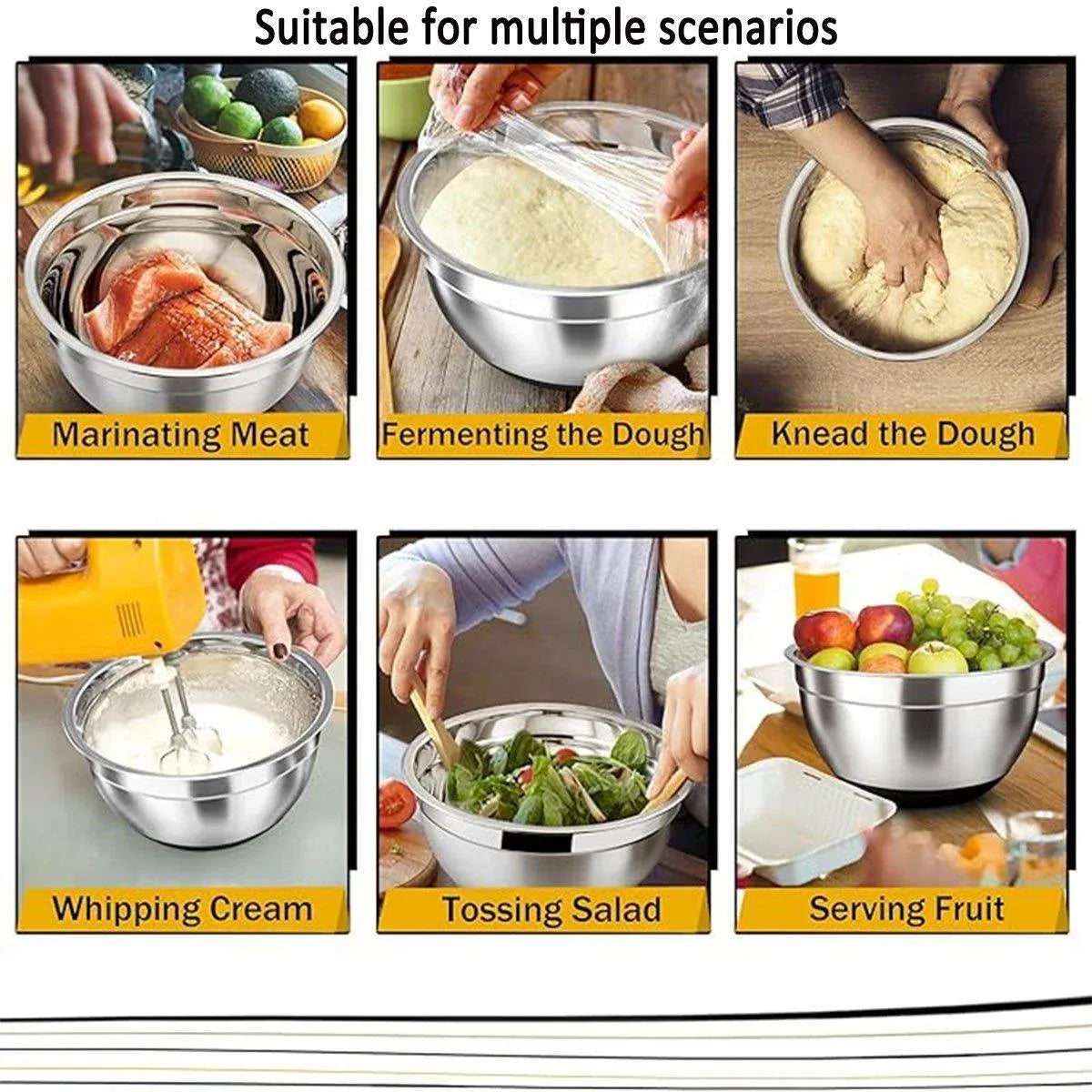 5-Bowl Nested Mixing Set with 5 Black Lids