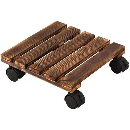 1-Piece Brown Rolling Plant Pot Stand with Four Castors, 25 x 25 cm