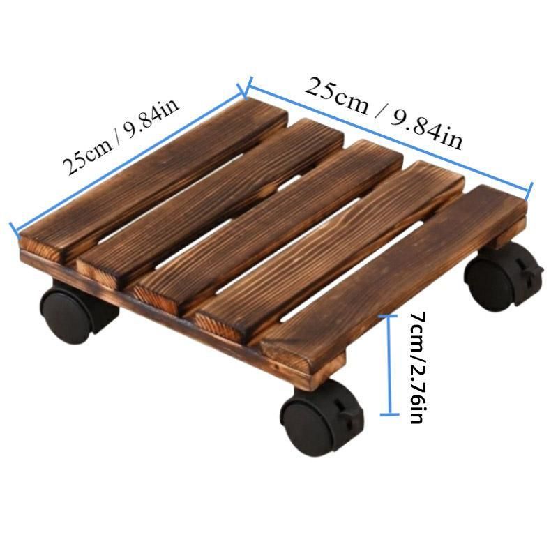 1-Piece Brown Rolling Plant Pot Stand with Four Castors, 25 x 25 cm
