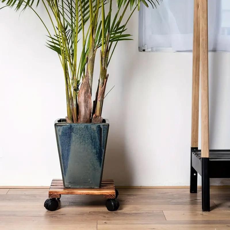 1-Piece Brown Rolling Plant Pot Stand with Four Castors, 25 x 25 cm