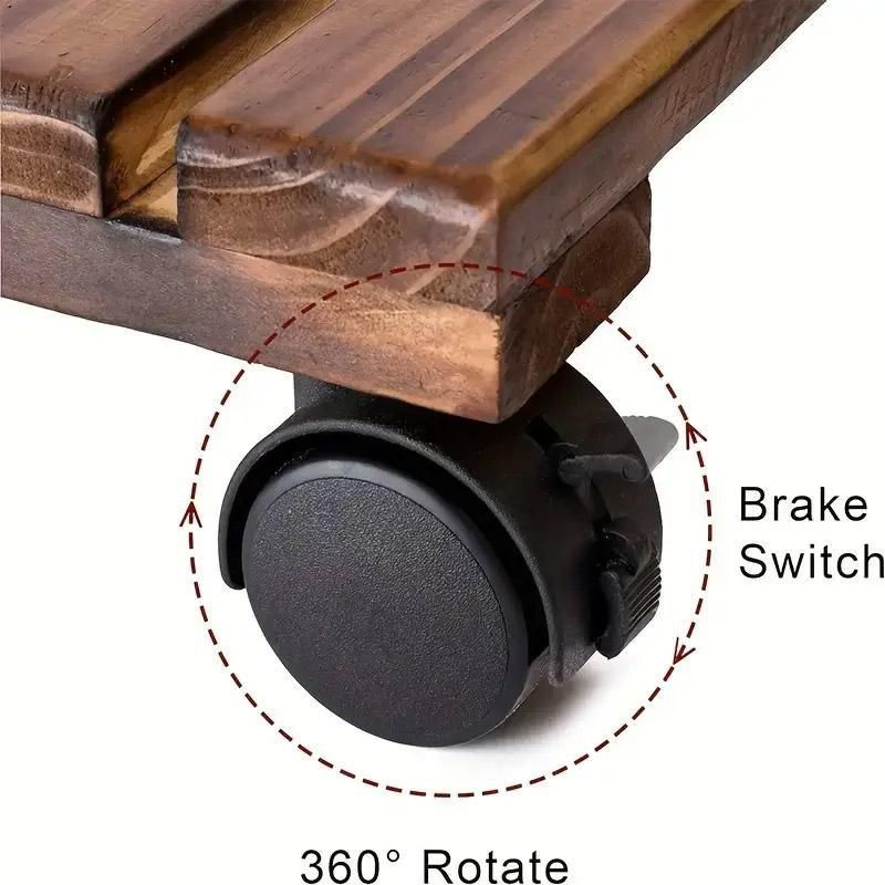 1-Piece Brown Rolling Plant Pot Stand with Four Castors, 25 x 25 cm