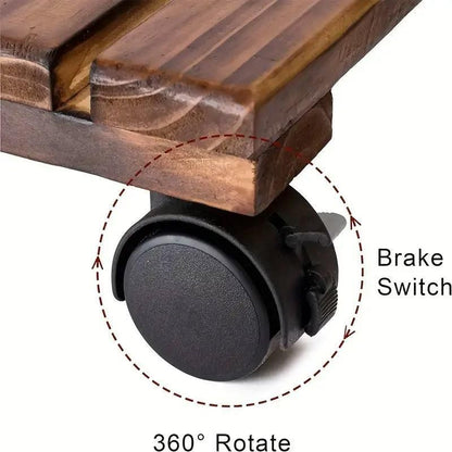 1-Piece Brown Rolling Plant Pot Stand with Four Castors, 25 x 25 cm