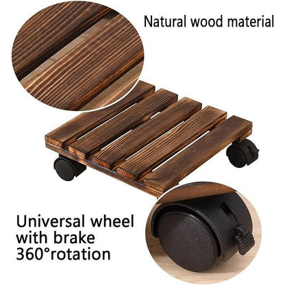 1-Piece Brown Rolling Plant Pot Stand with Four Castors, 25 x 25 cm