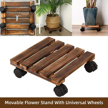 1-Piece Brown Rolling Plant Pot Stand with Four Castors, 25 x 25 cm