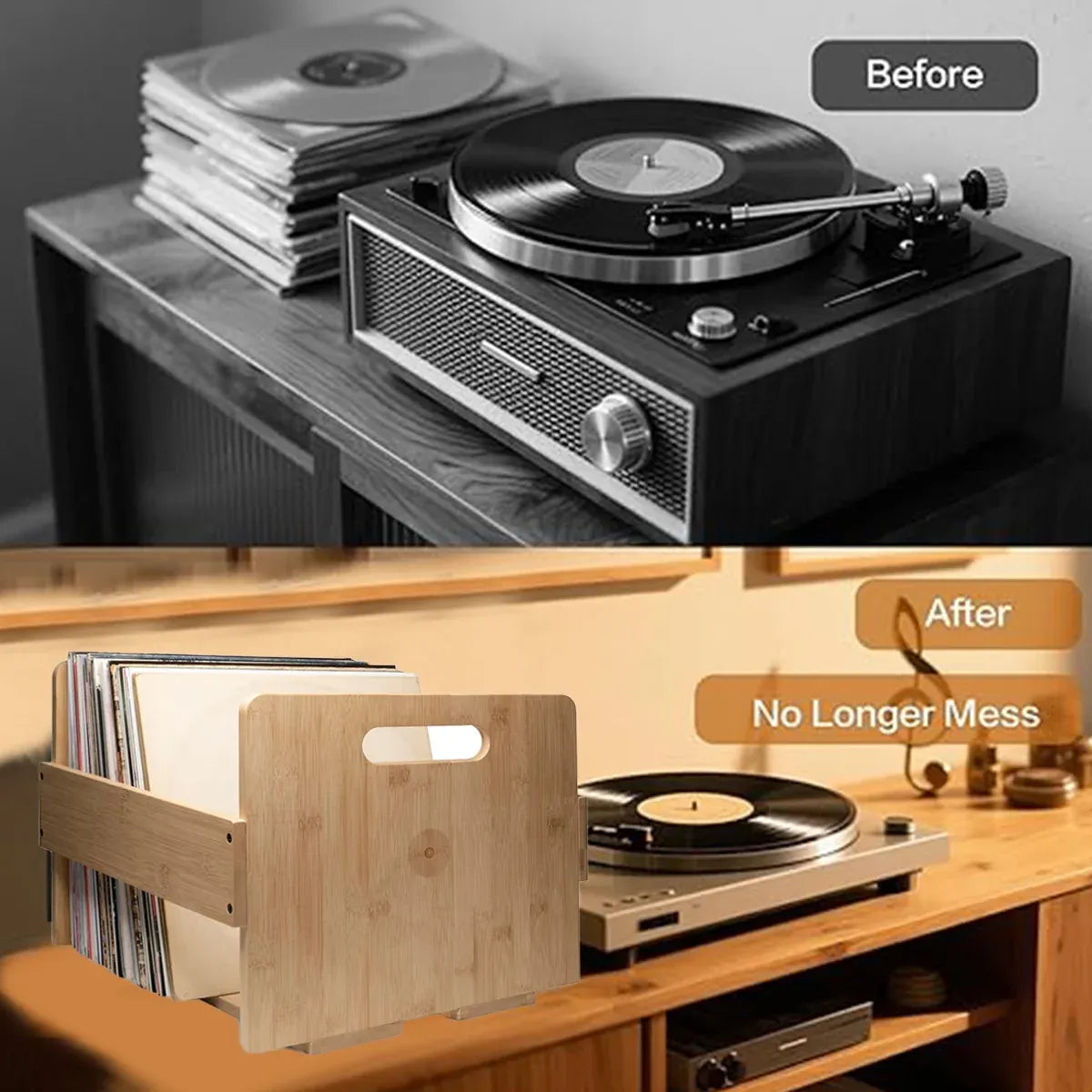Bamboo Wood Record Stand Large Capacity Space Saving Vinyl Collection Display