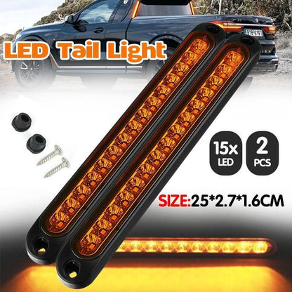 2PCS 15 LED Tail Lights Ultra Slim Trailer Truck Ute Brake Indicator Lamps