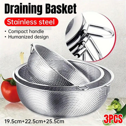 3-Piece Nested Drain Basket Set with Side Handles