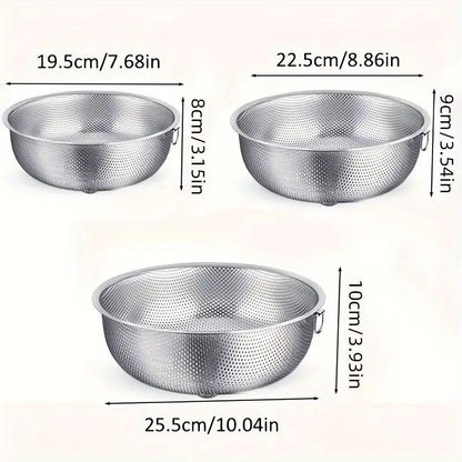 3-Piece Nested Drain Basket Set with Side Handles