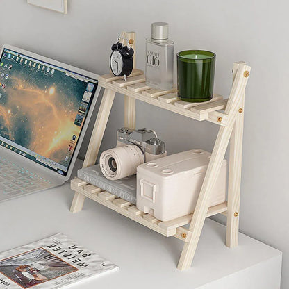Natural Wood Two-Tier Desktop Shelf