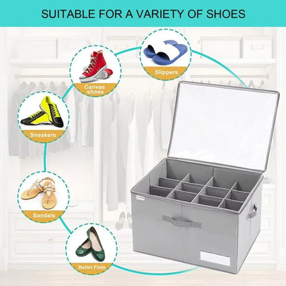 1-Piece Grey 16-Compartment Foldable Shoe Storage Organiser