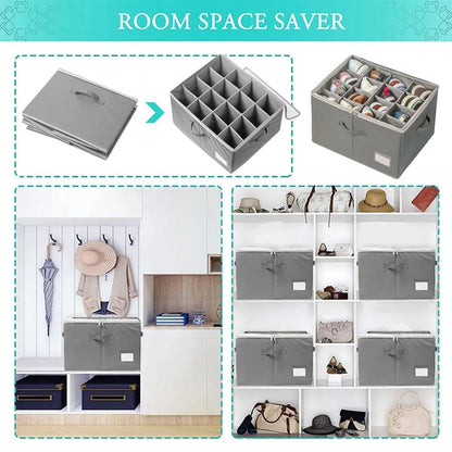 1-Piece Grey 16-Compartment Foldable Shoe Storage Organiser