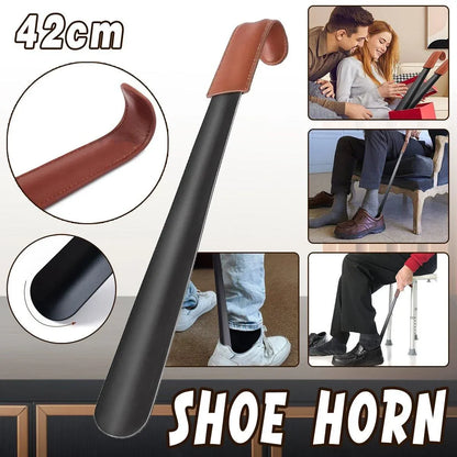 Long Handle Shoe Horn 42 cm Black with Brown Handle Sleeve, 1 Piece