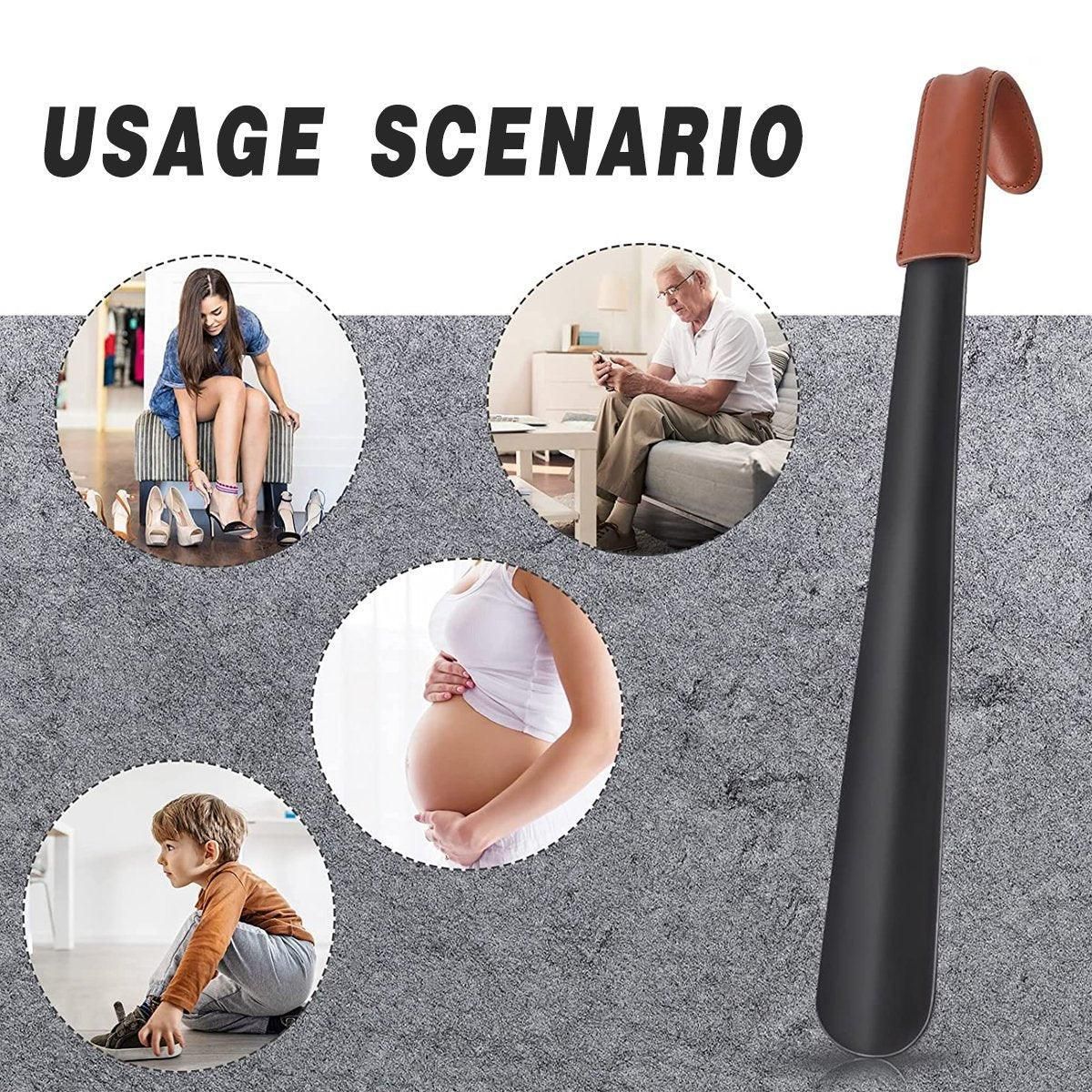 Long Handle Shoe Horn 42 cm Black with Brown Handle Sleeve, 1 Piece