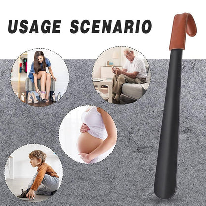 Long Handle Shoe Horn 42 cm Black with Brown Handle Sleeve, 1 Piece