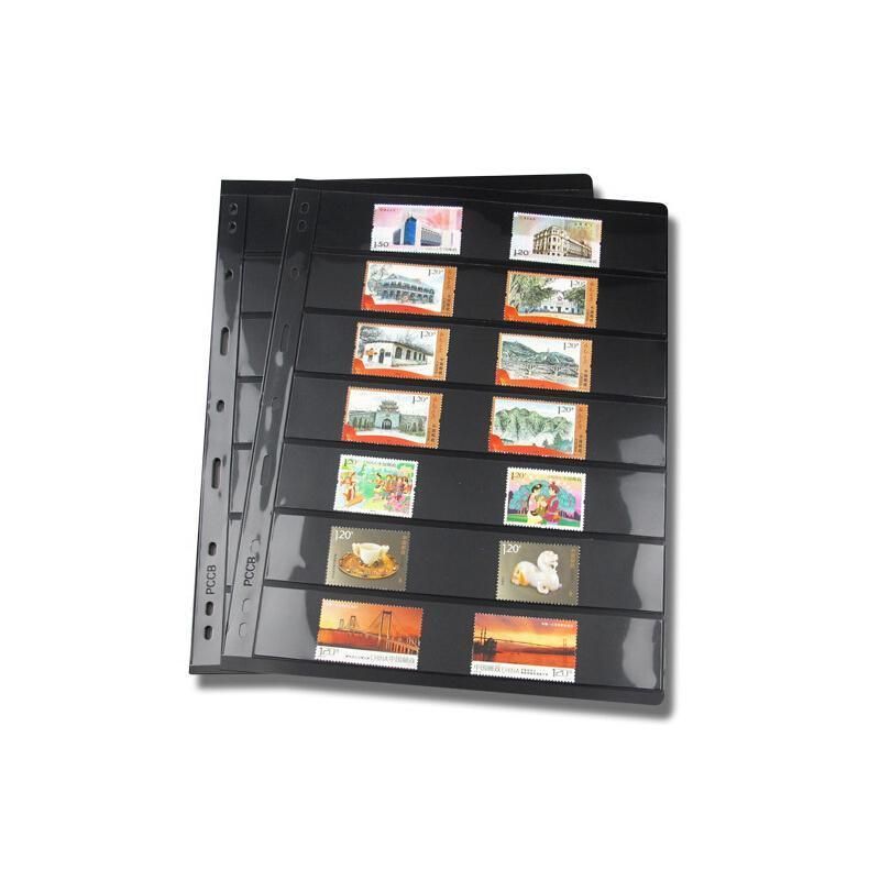 10 Pcs Stamp Album Refill Pages, Double Sided Black 7-Strip Sheets with 9 Holes