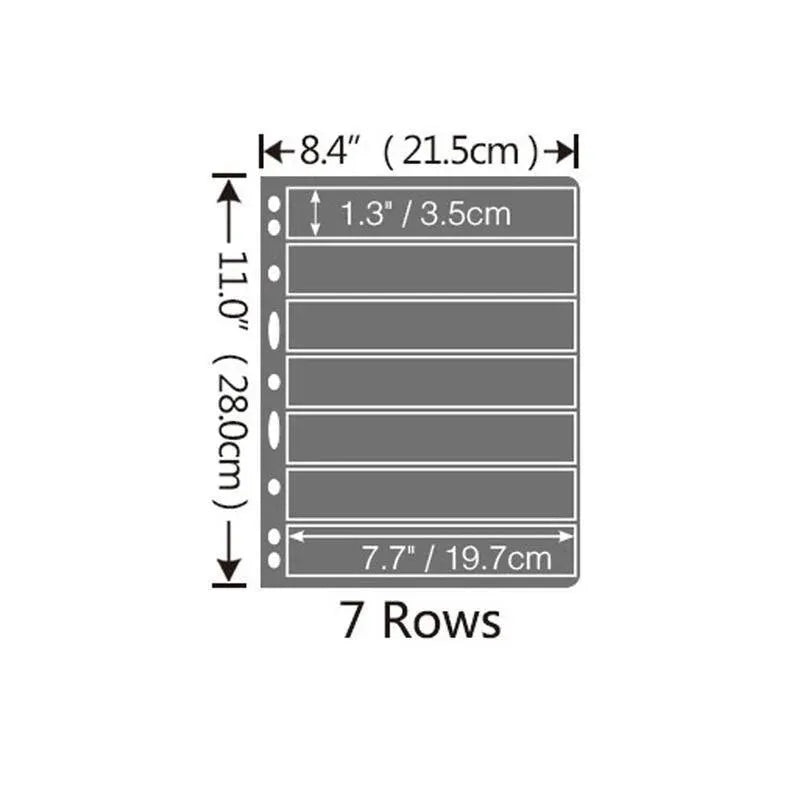 10 Pcs Stamp Album Refill Pages, Double Sided Black 7-Strip Sheets with 9 Holes