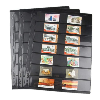 10 Pcs Stamp Album Refill Pages, Double Sided Black 7-Strip Sheets with 9 Holes