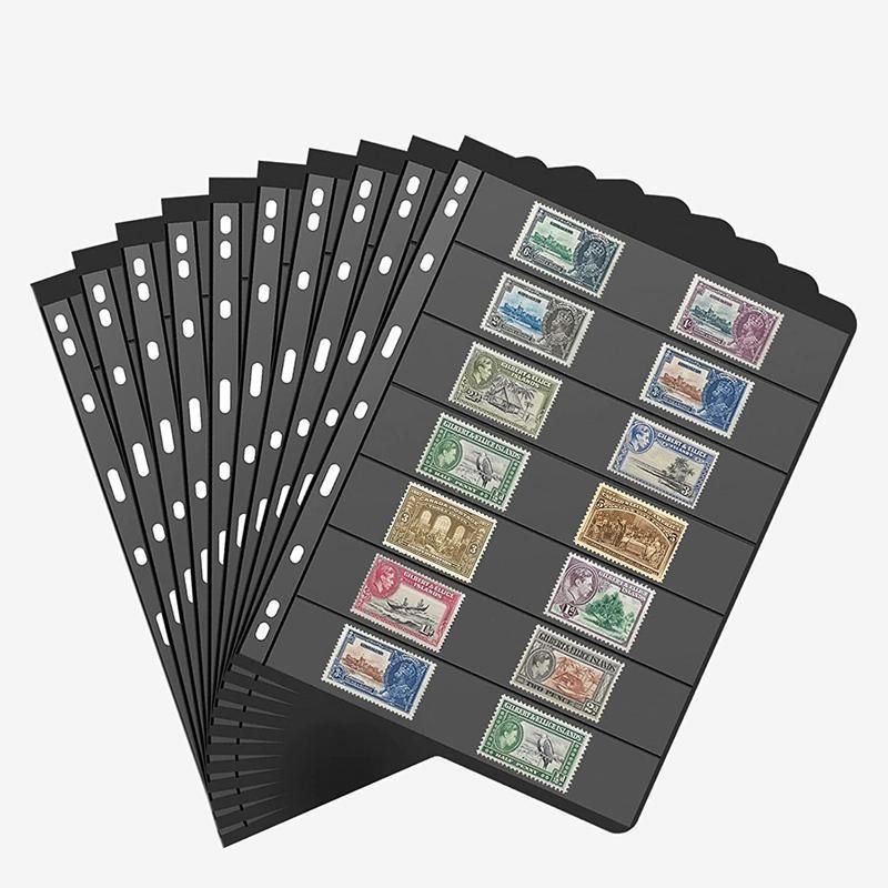 10 Pcs Stamp Album Refill Pages, Double Sided Black 7-Strip Sheets with 9 Holes