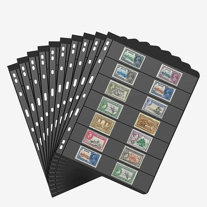 10 Pcs Stamp Album Refill Pages, Double Sided Black 7-Strip Sheets with 9 Holes